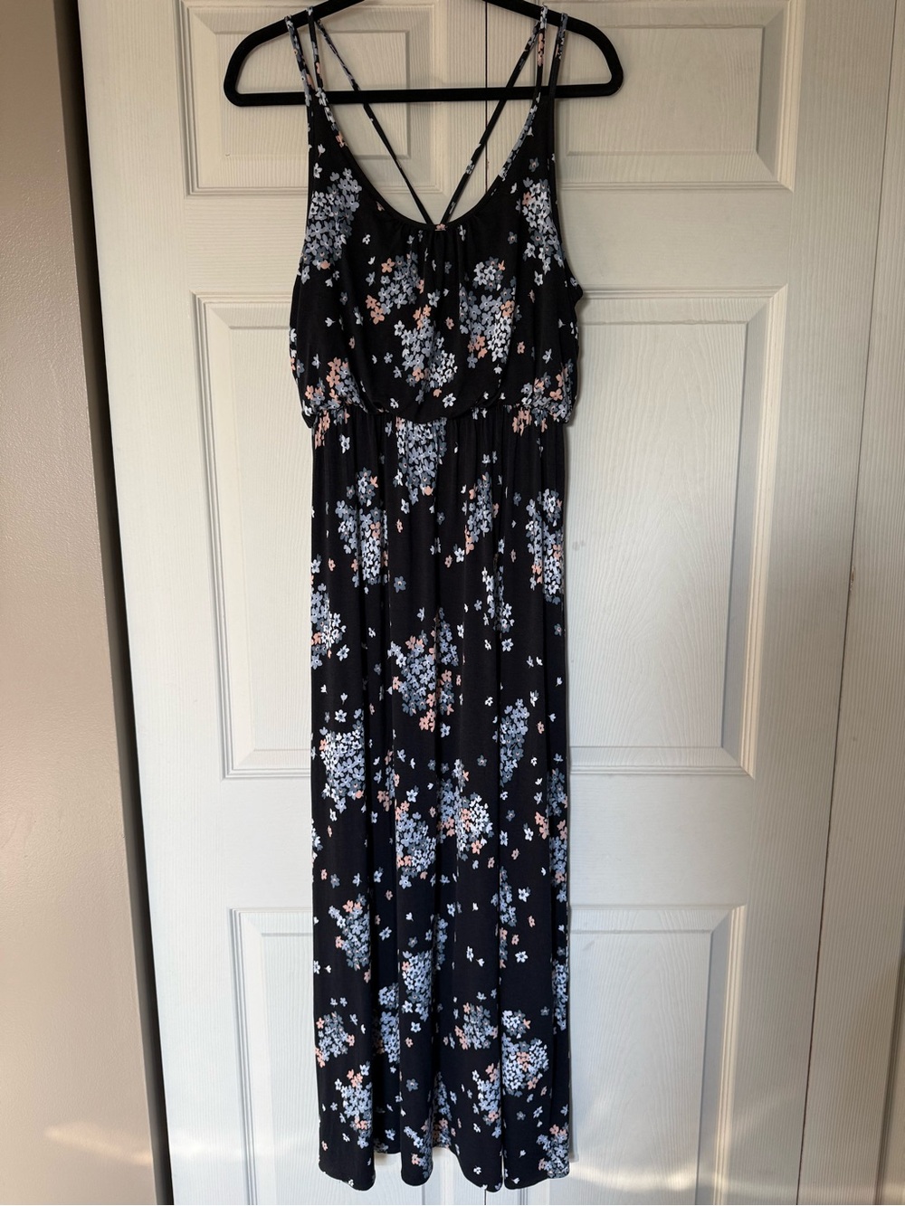 LOFT Black Floral Maxi Dress Medium Spaghetti Straps
